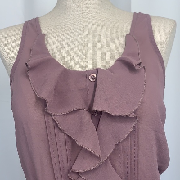 Full Tilt Semi Sheer Sleeveless Ruffle Front Blouse - Mauve, Size Small - Picture 2 of 6